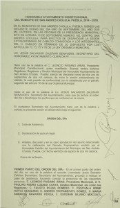 Acta de Cabildo San Andrés Cholula 