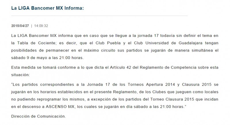 Aviso Liga MX