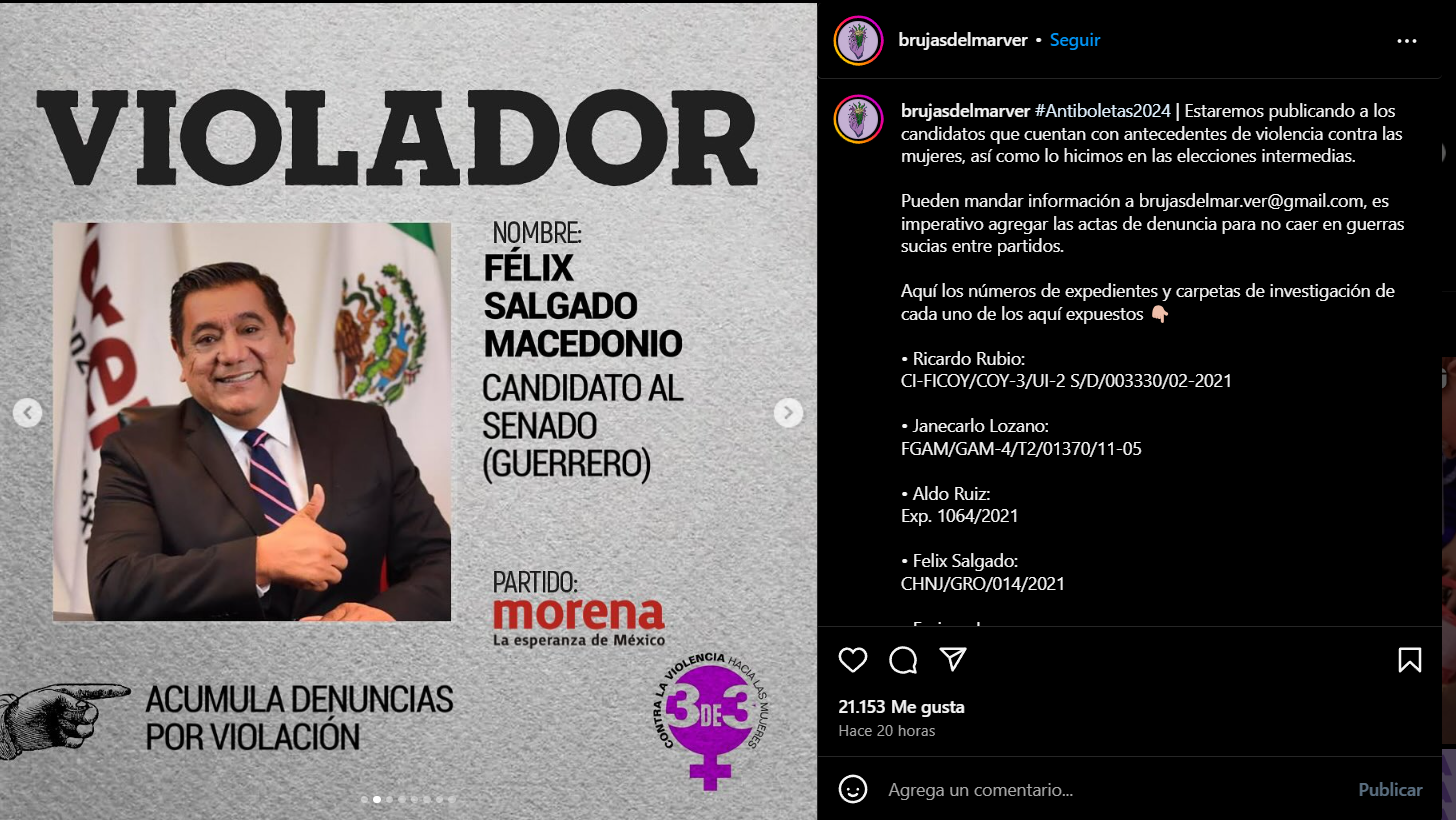 Colectivo “Brujas del Mar” exhibe a candidatos denunciados por violencia contra las mujeres 