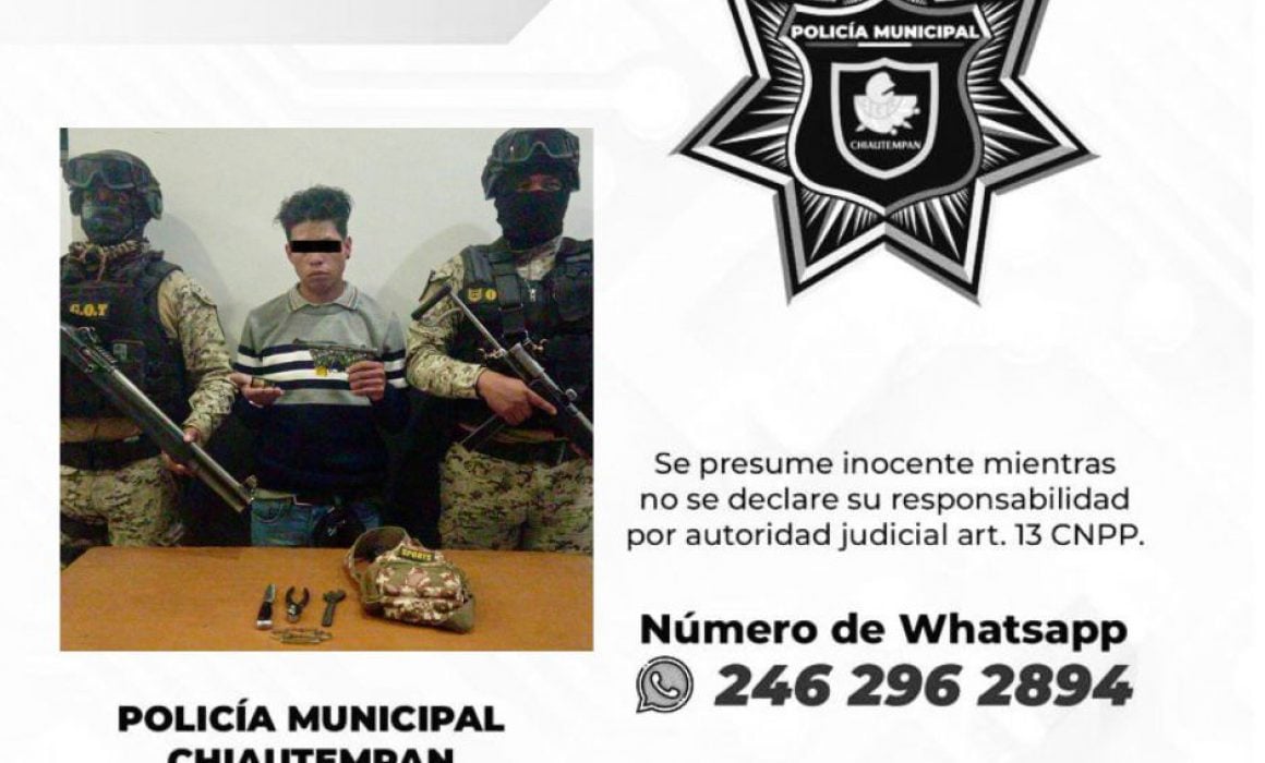 Detiene GOT de Chiautempan a sujeto por portación ilegal de arma de fuego