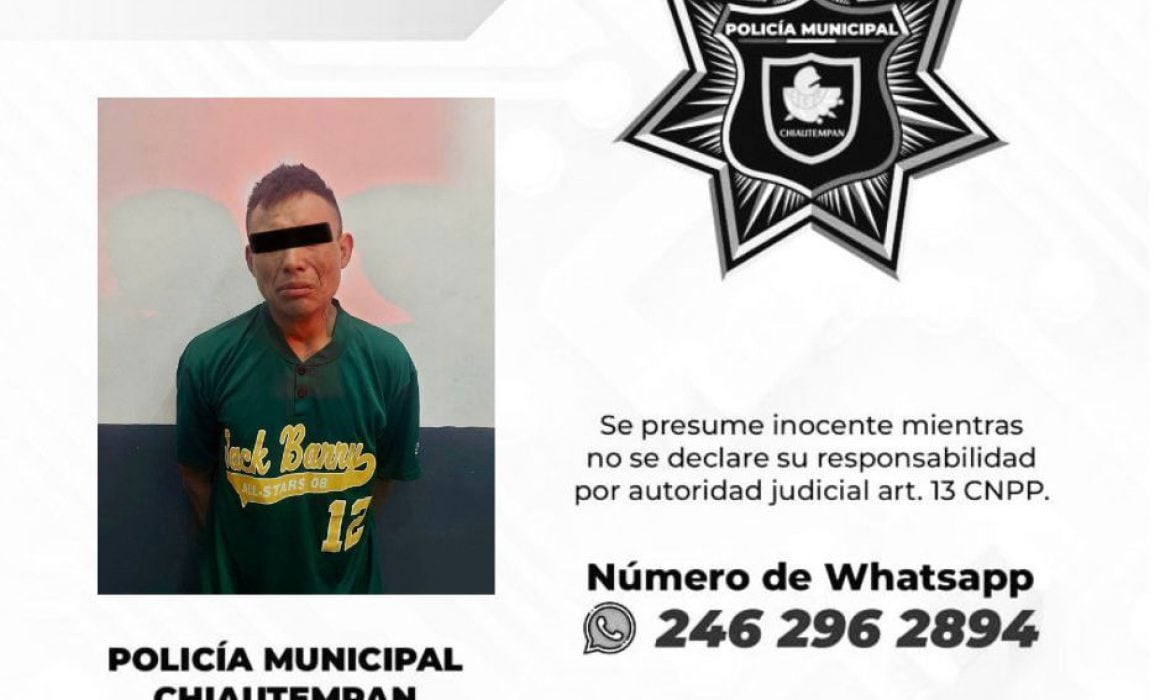Detiene policía de Chiautempan a sujeto por diversos ilícitos
