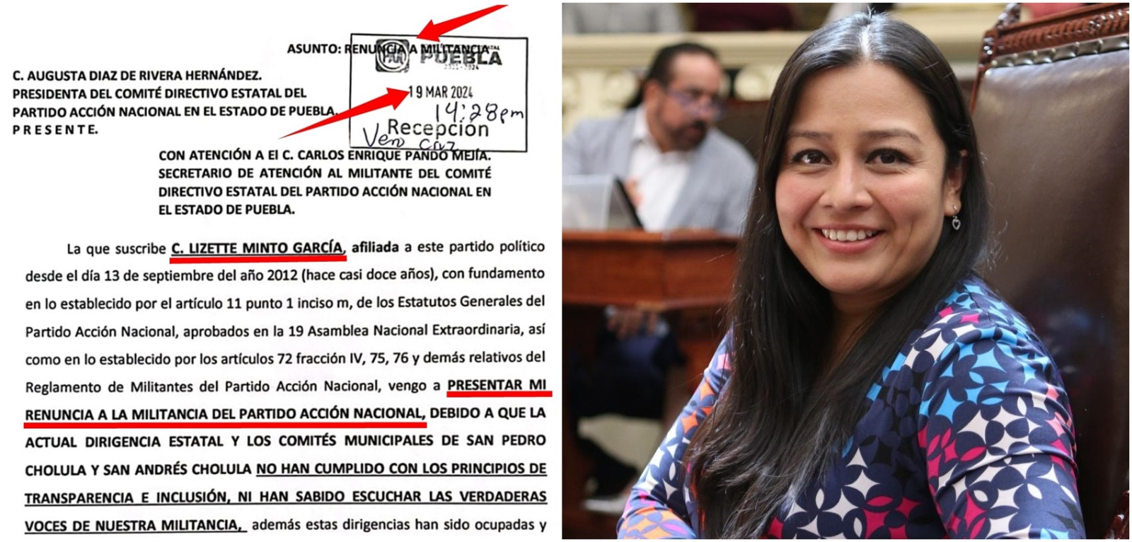 Desmiente Lizette Minto su expulsión del PAN y aclara motivos de su renuncia