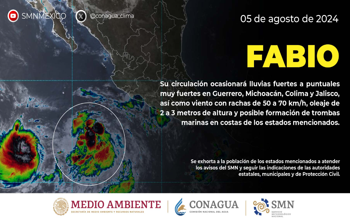 Conagua informa de nuevo tormenta tropical “Fabio”