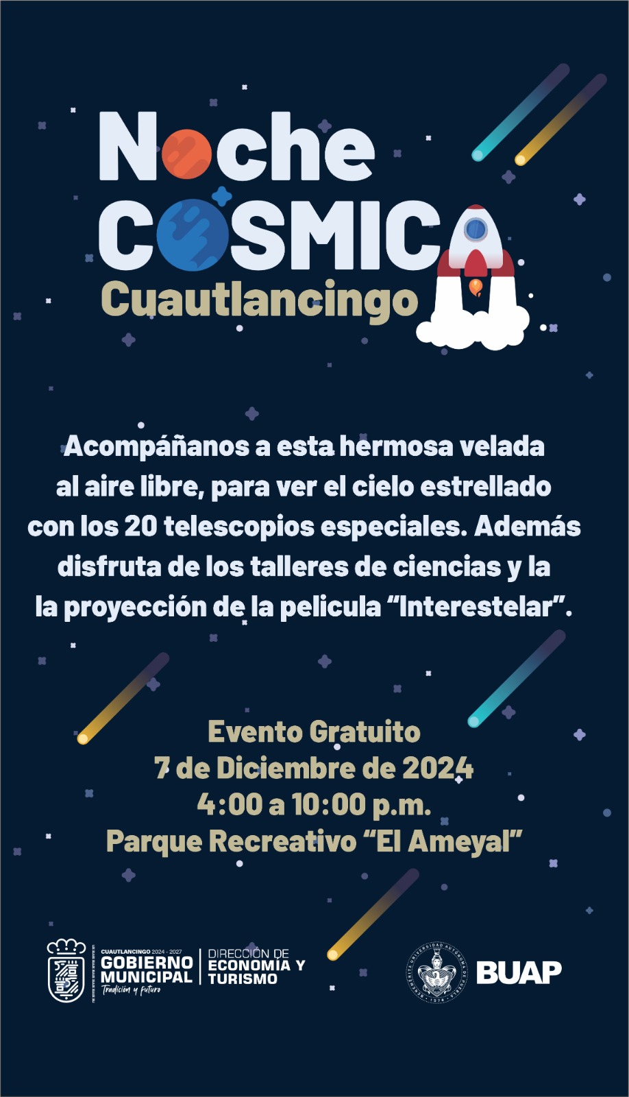 Gobierno de Cuautlancingo invita a las familias a disfrutar de la “Noche Cósmica”