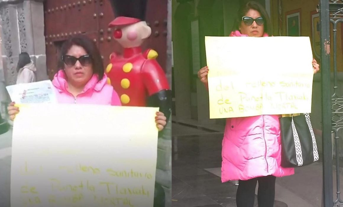 Se manifiestan pobladores y activistas por incendio de relleno de Panotla