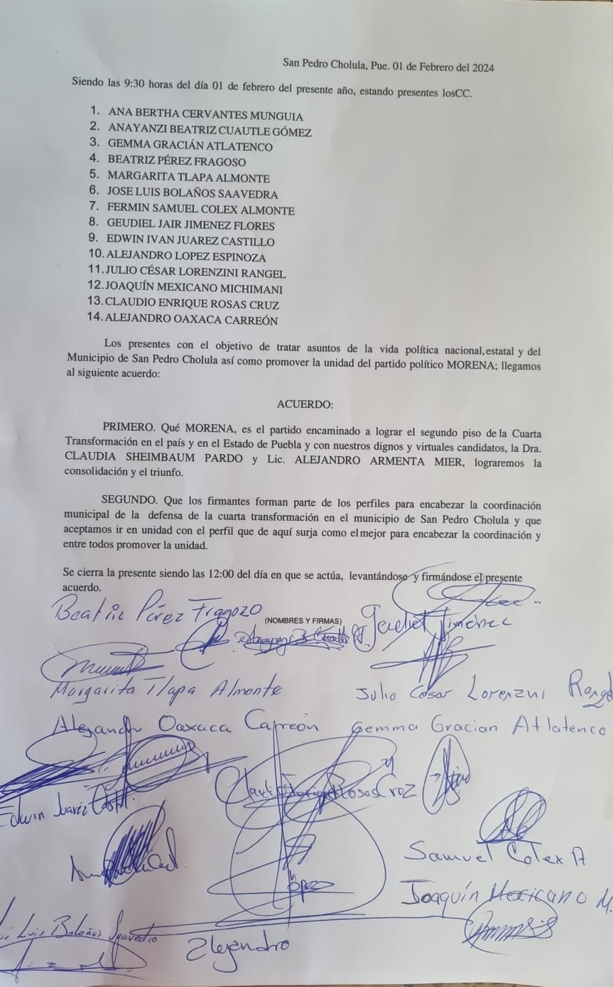 Consolidan unidad y acuerdo: 14 aspirantes a la Coordinación Municipal de los Comités de Defensa de la 4T cholulteca 