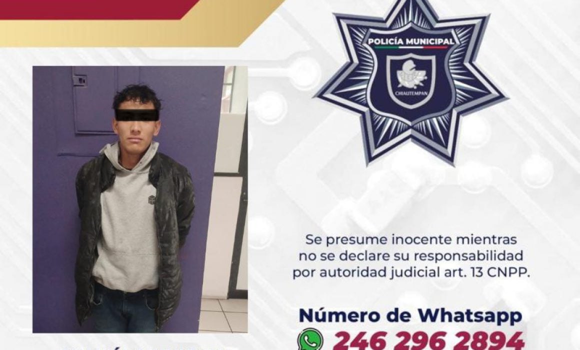 Detiene policía de Chiautempan a masculino por robo de motocicleta