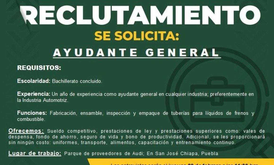 Realizará empresa automotriz reclutamiento en Huamantla
