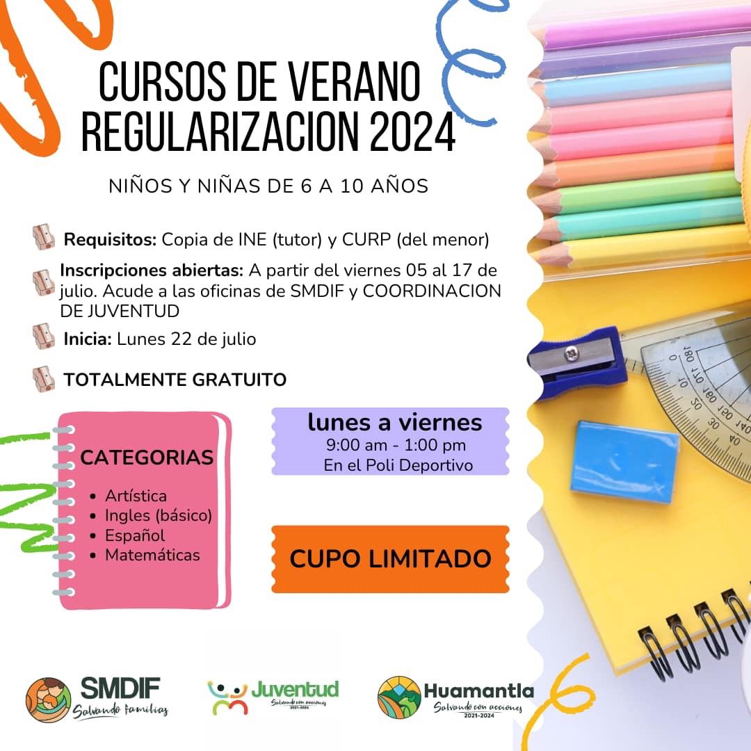 Invita Ayuntamiento de Huamantla a cursos de verano de apoyo educativo