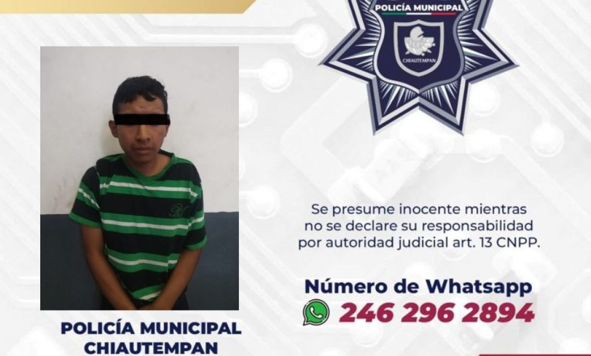 Detiene Policía de Chiautempan a sujeto por alteración del orden público