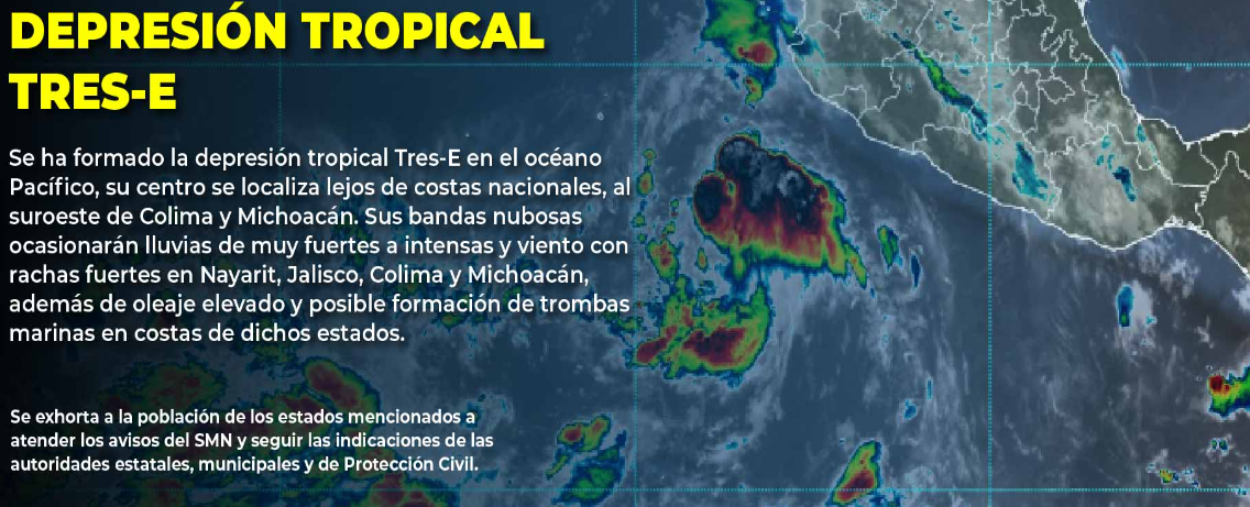 Se forma depresión tropical Tres-E en el océano Pacífico 