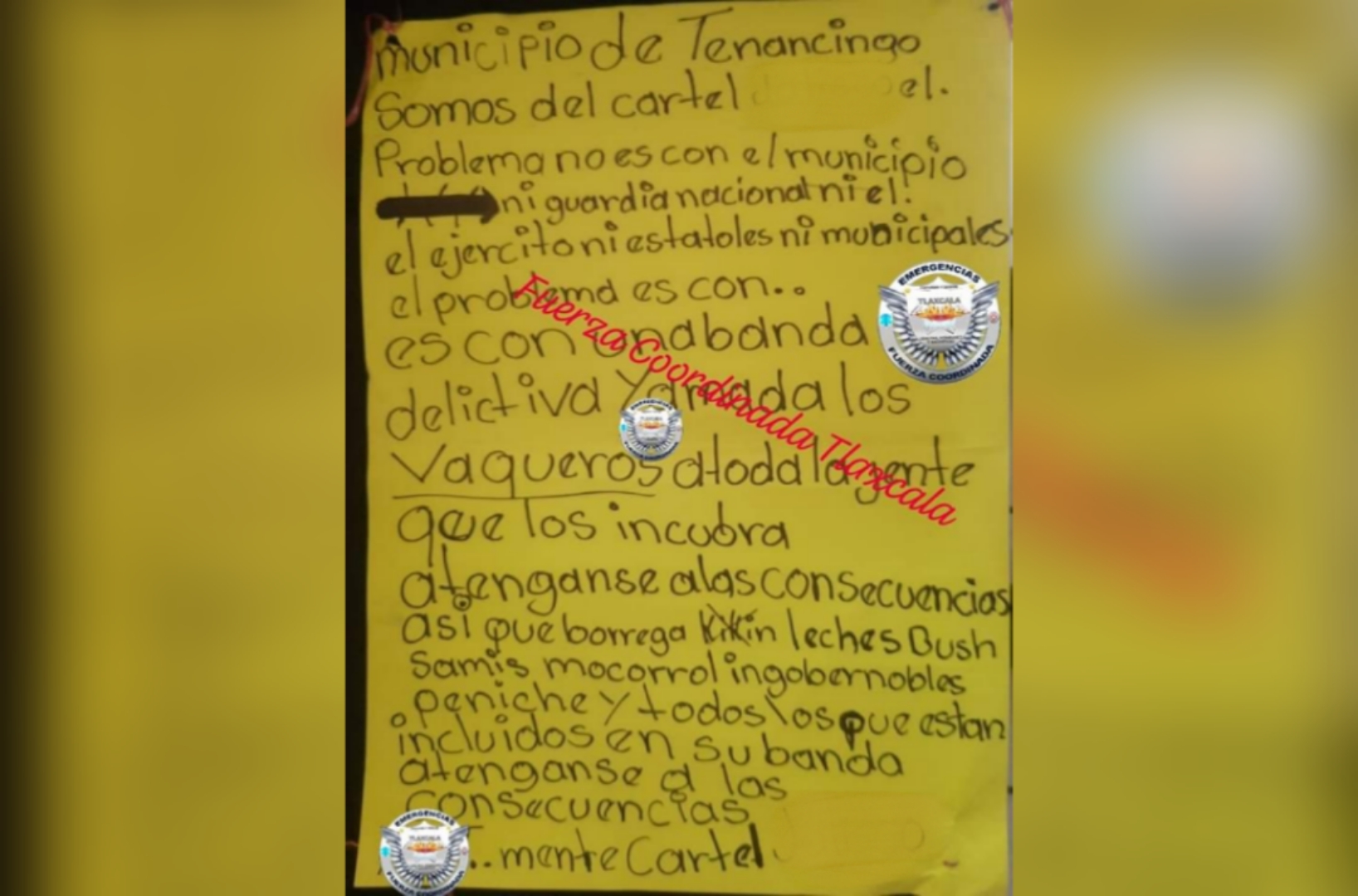 Sigue plaga de narcomensajes en Tlaxcala, ahora en Tenancingo