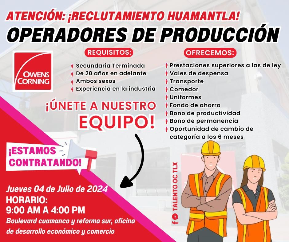 Invita Ayuntamiento de Huamantla a participar en la vacante de Owens