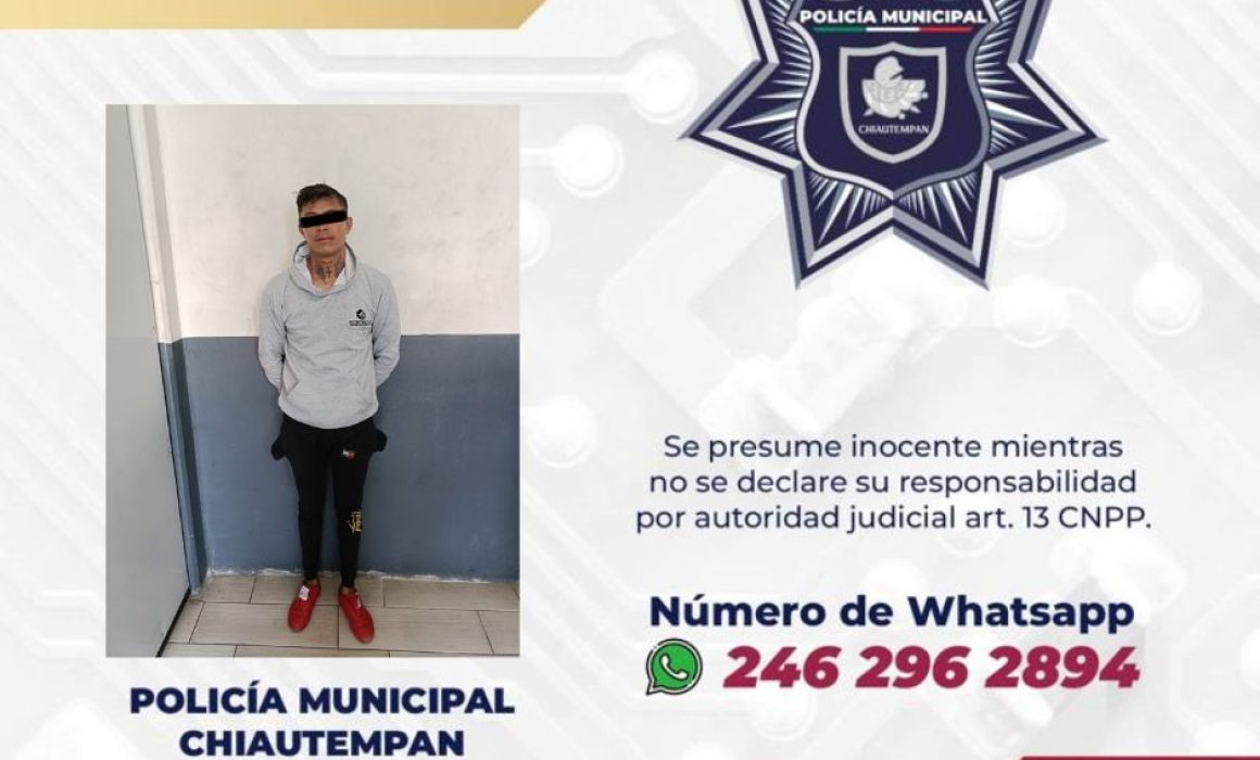 Detiene Policía de Chiautempan a sujeto por alteración del orden público