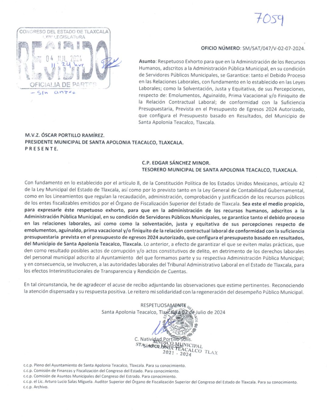 Síndico de Santa Apolonia Teacalco solicita finiquito para el ayuntamiento