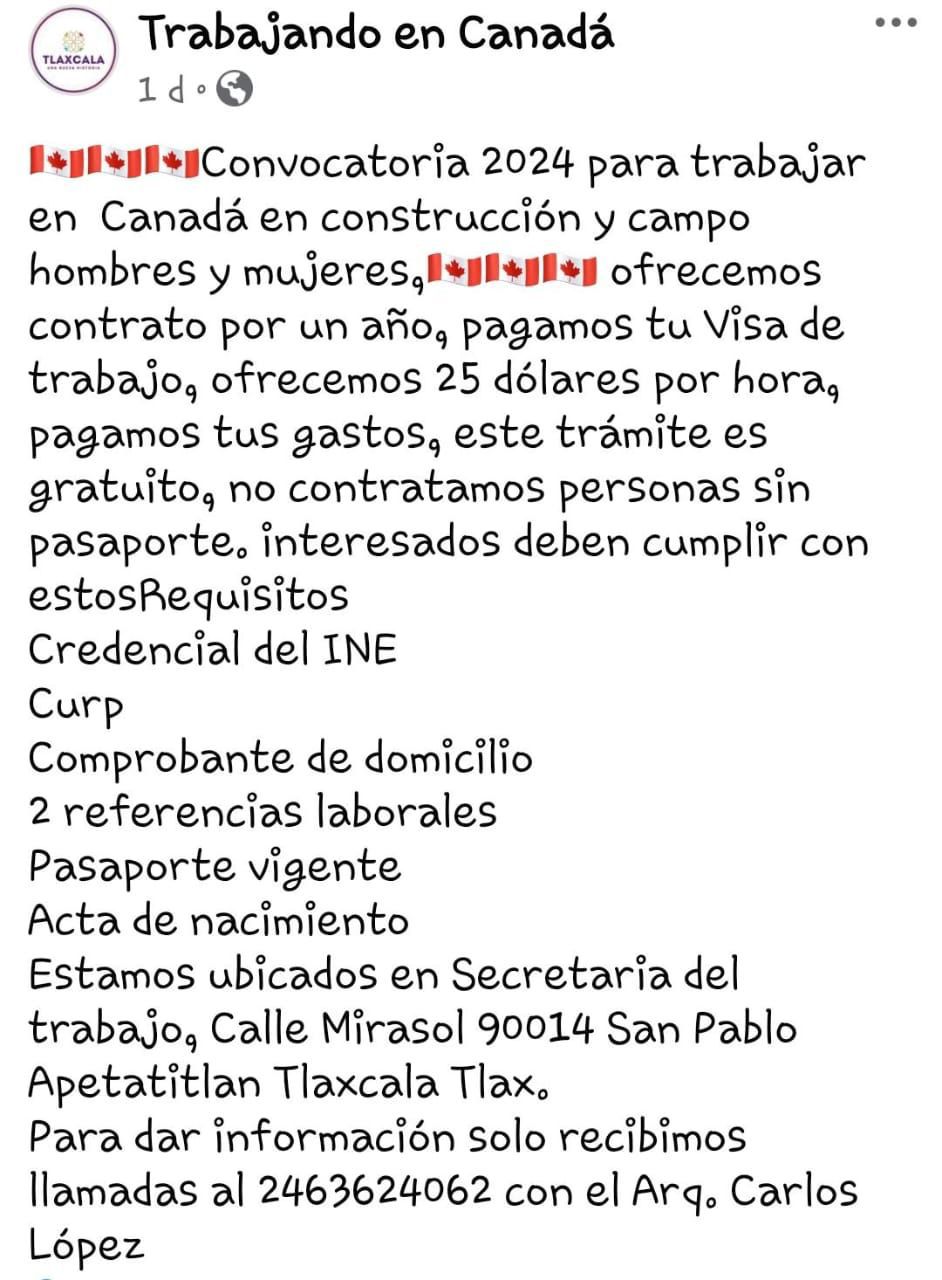 Alerta STYC sobre falsas ofertas laborales en Canadá en redes sociales