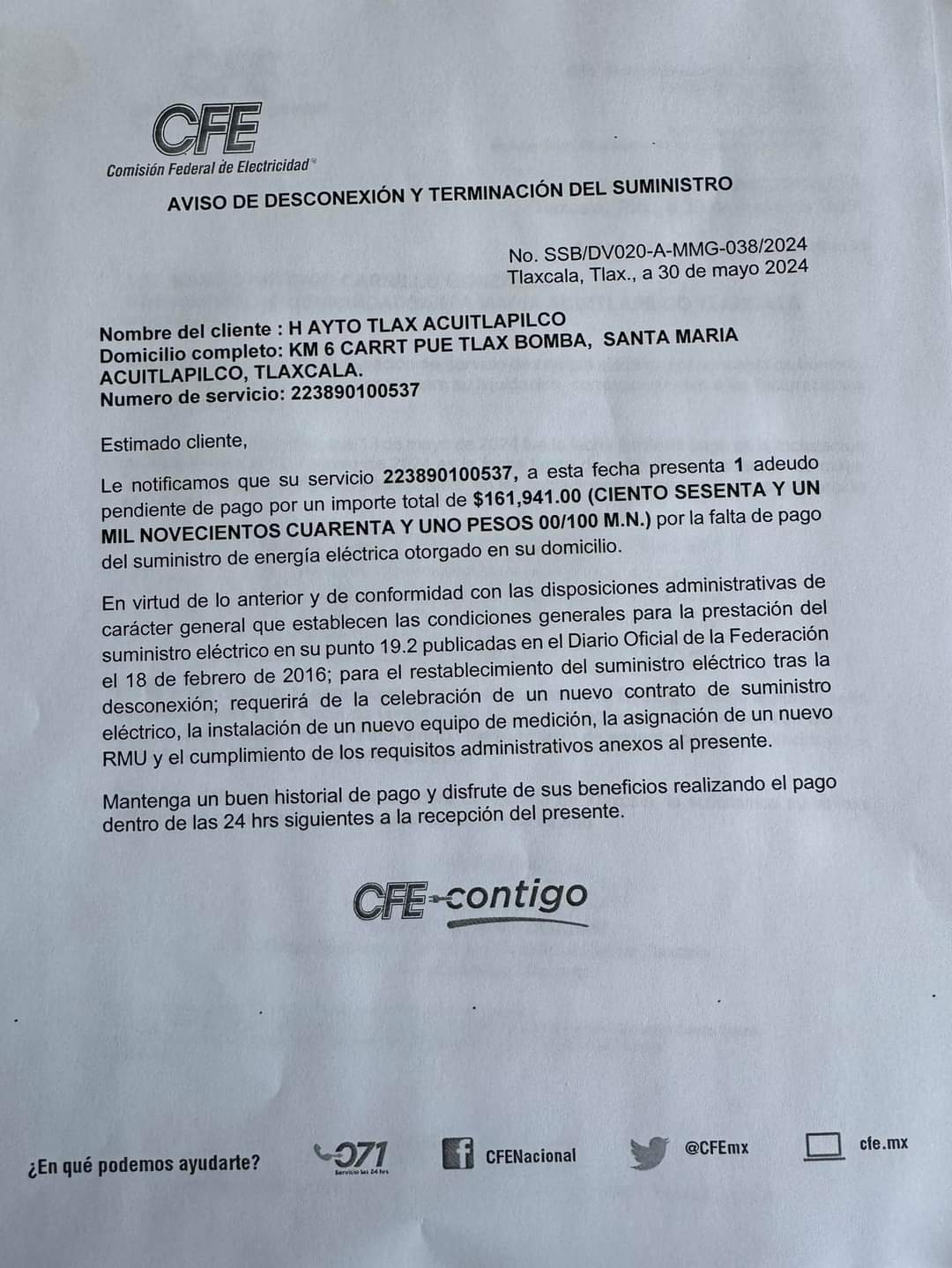 Por adeudo de 160 mil pesos, CFE deja sin agua a Acuitlapilco
