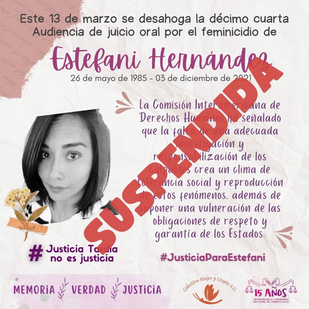 Indigna nueva suspensión de audiencia por caso de Estefani Hernández