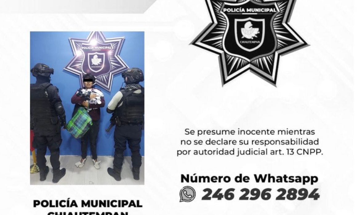 Detiene policía de Chiautempan a sujeto por robo a comercio