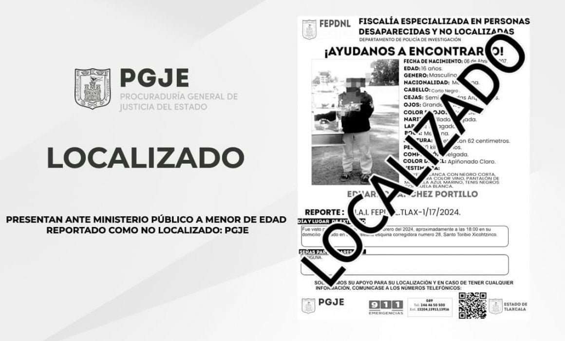 Presenta policía ante la PGJE a menor desaparecido en Xicohtzinco