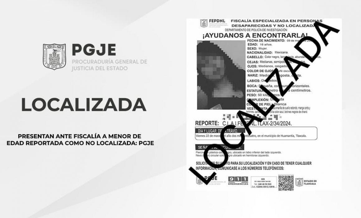 Menor reportada como no localizada se presenta ante la PGJE