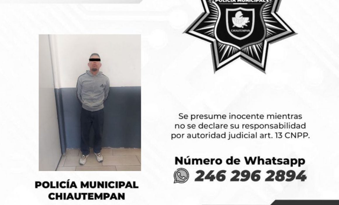 Detiene Policía de Chiautempan a sujeto por escandalizar el orden público