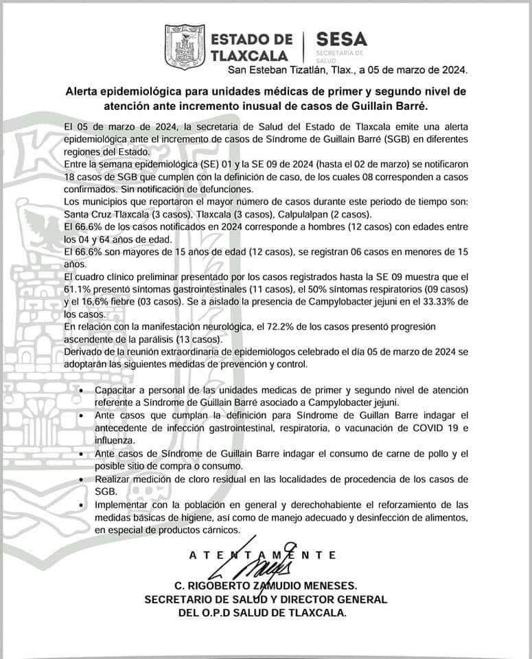 Alertan por aumento de casos de Síndrome Guillain Barré en Tlaxcala