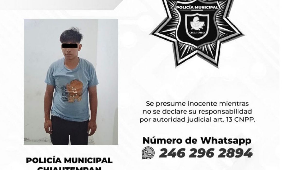 Asegura Policía de Chiautempan a sujeto por intento de robo de motocicleta