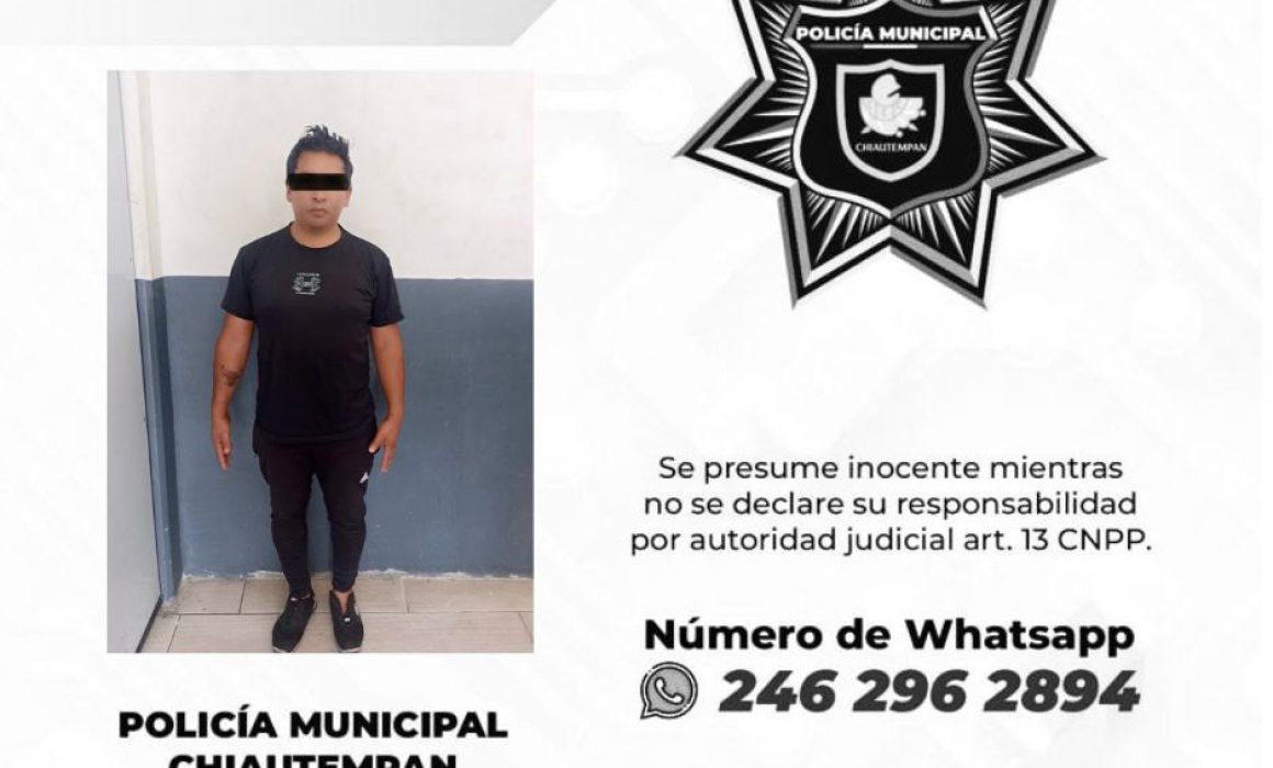 Detiene Policía de Chiautempan a sujeto por portación de objeto óptimo para agredir