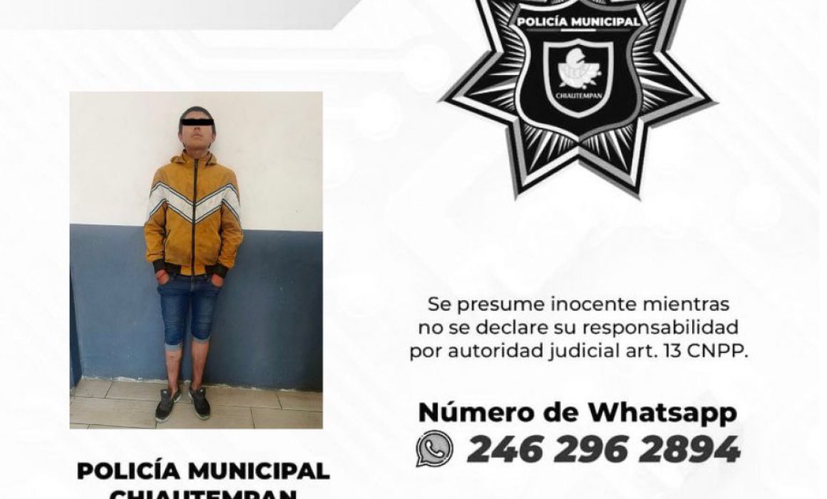 Detiene Policía de Chiautempan a sujeto por alteración del orden público