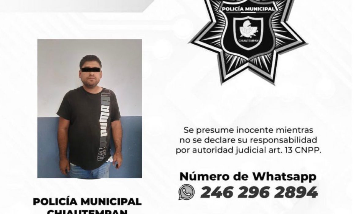 Asegura policía de Chiautempan a sujeto por portación de arma de fuego