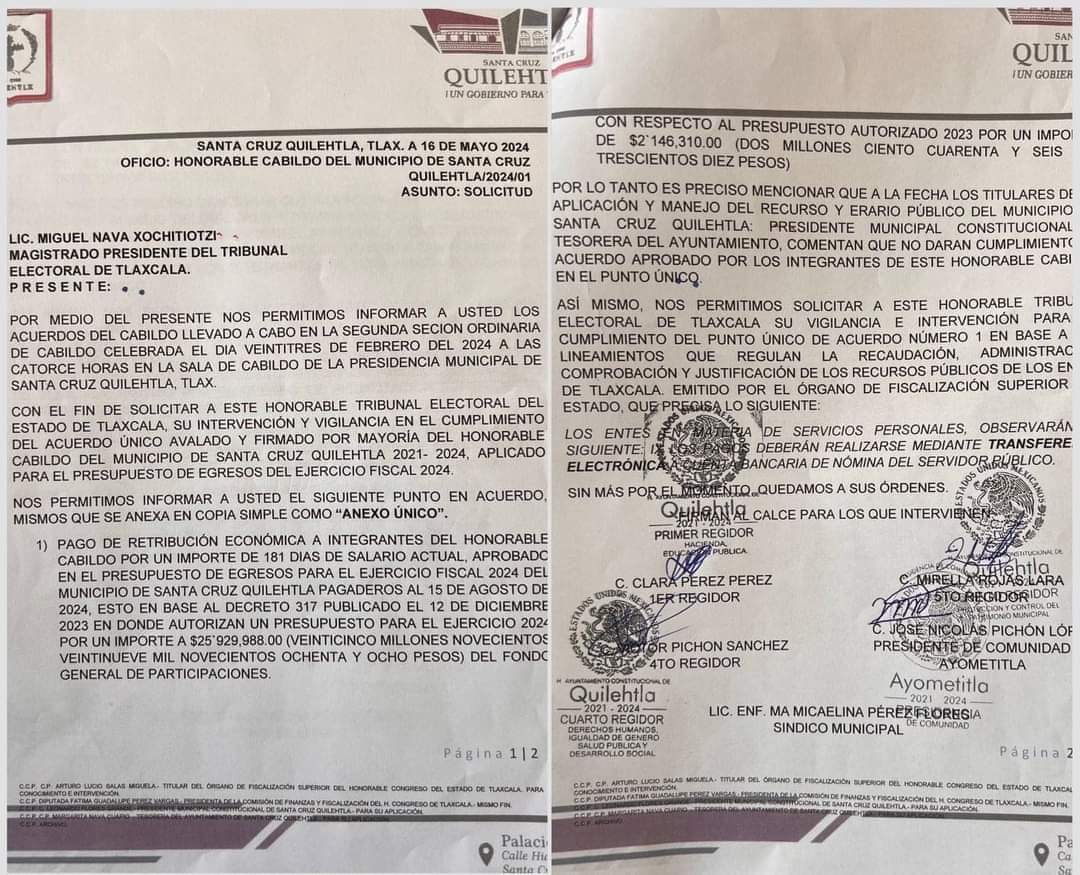 Demandan regidores de Quilehtla modesta liquidación de 2mdp