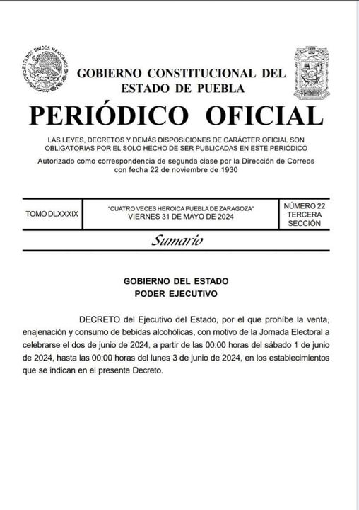 Ley Seca en San Pedro Cholula este fin de semana por elecciones como en los 216 municipios de Puebla