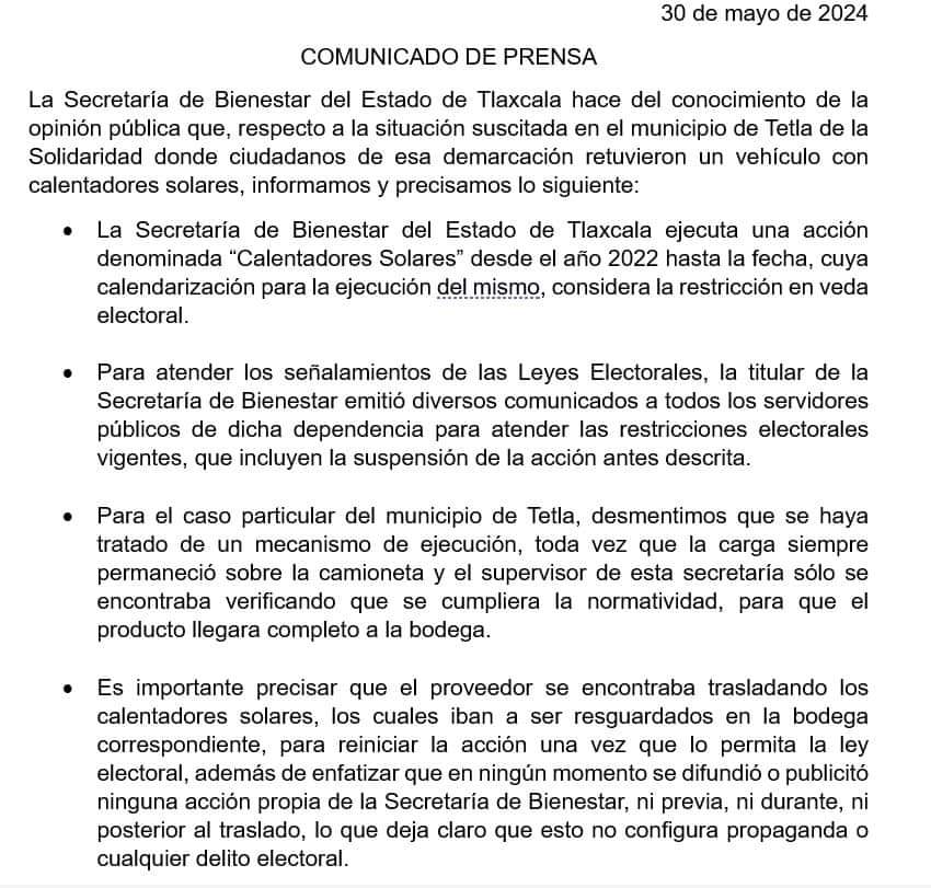 Desmiente Bienestar compro de votos en Tetla; calentadores iban a bodega
