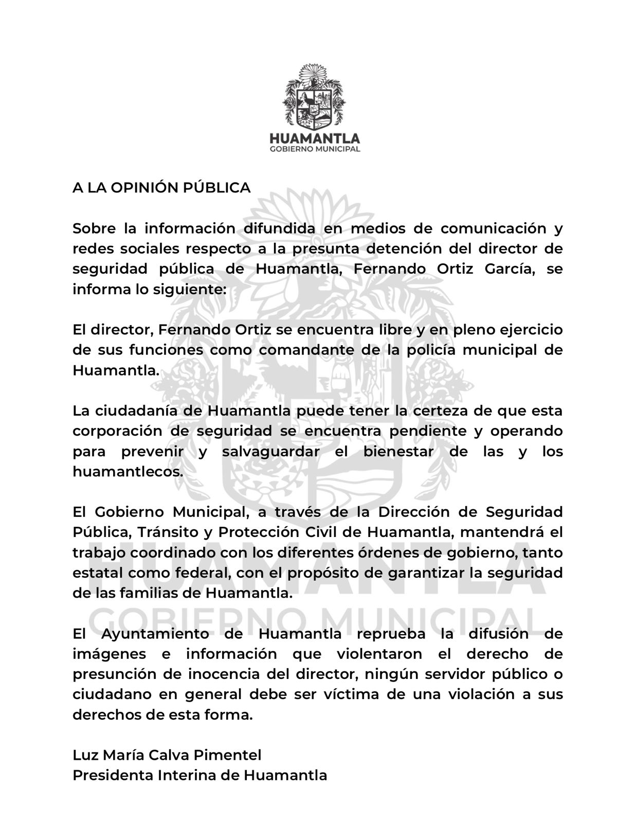 Desmiente Huamantla presunta detención de director de seguridad