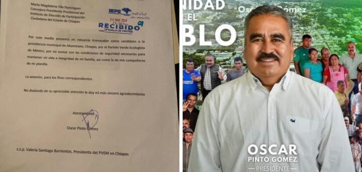 Candidato de PV en Chiapas renuncia por inseguridad