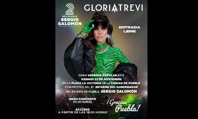 Habrá verbena popular con Gloria Trevi tras informe de gobierno de Sergio Salomón Céspedes 
