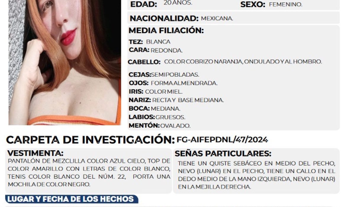 Ayuda a localizar a Zoe Daley, desaparecida en Apizaco: tu apoyo es vital