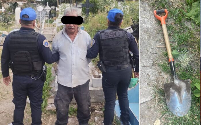 Detienen a hombre que intentaba exhumar restos óseos en panteón de Iztacalco