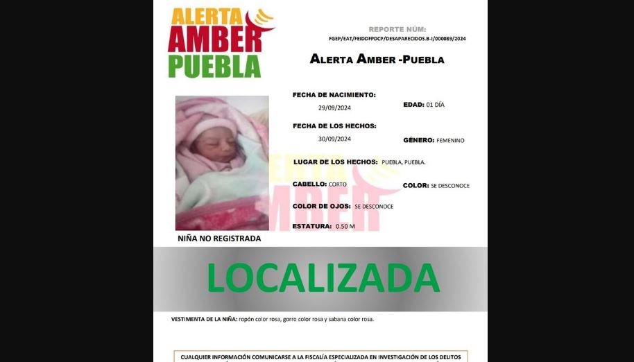 Localizan a bebé tras alerta Amber; madre habría entregado a un hombre
