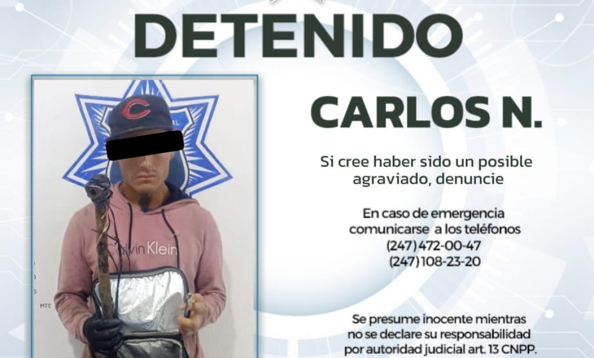 Detienen en Huamantla a presunto ladrón de cableado de la CFE en flagrancia