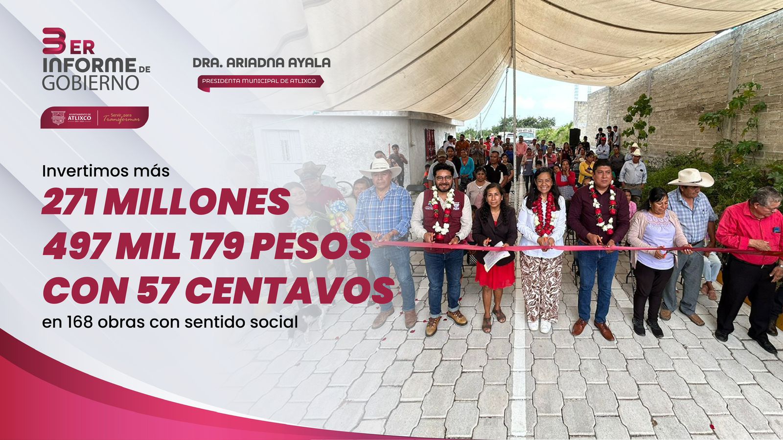 Ariadna Ayala ejecuta 440 obras en Atlixco con inversión histórica de 784 MDP