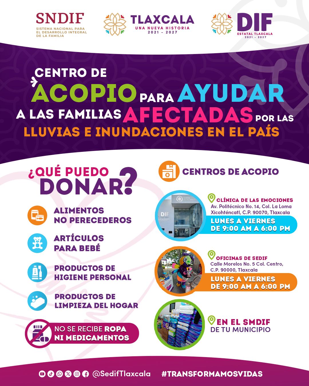¡Ayuda a las Familias Afectadas por las Inundaciones! Únete a la Colecta de Sedif Tlaxcala
