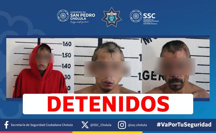 Aseguran a tres personas por presunto robo de motocicleta en San Pedro Cholula