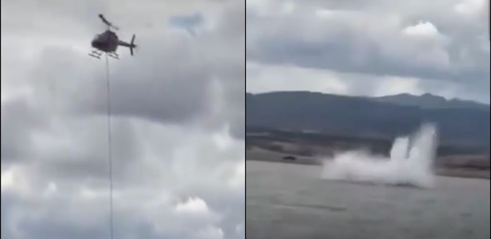 Helicóptero se desploma en presa de Chihuahua; rescatan a dos tripulantes