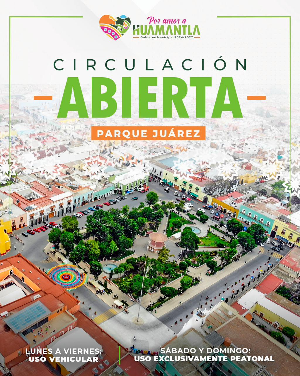 Se abrirá en parque Juárez circulación de vehículos de lunes a viernes
