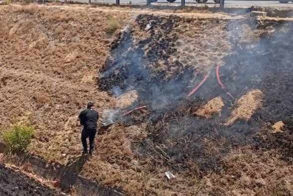 Bomberos de San Pedro Cholula y Cuautlancingo sofocan incendio en Periférico Ecológico