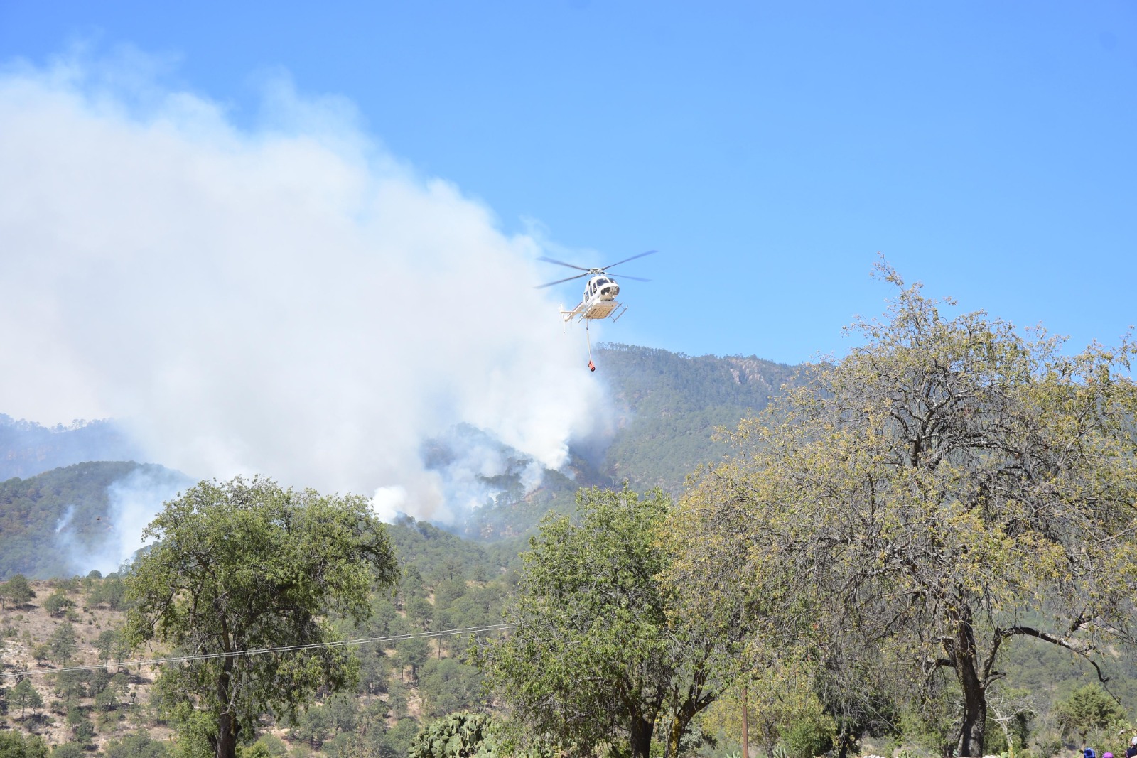 Tlaxcala refuerza combate a incendio en Atltzayanca con apoyo aéreo