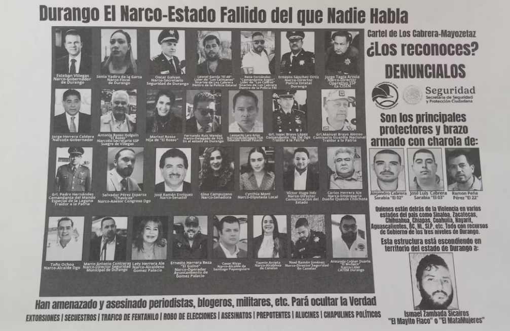 Volantes en Durango acusan a funcionarios de nexos con crimen organizado