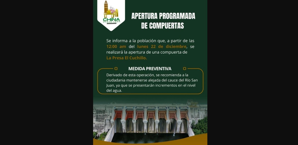 Abren compuertas de la Presa El Cuchillo en Nuevo León